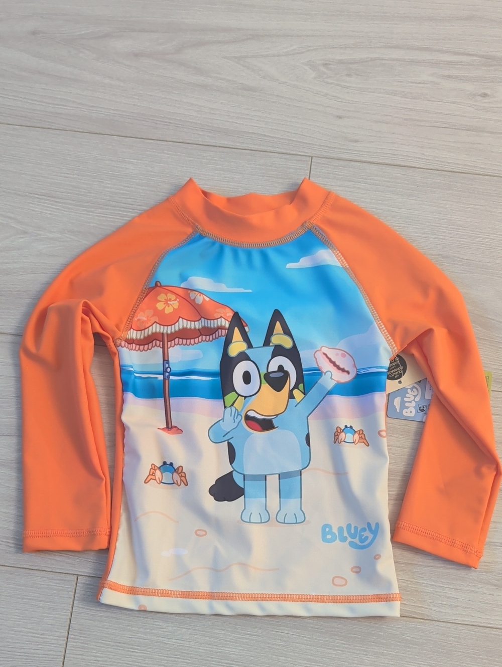 Toddler Bluey Orange & Blue Bluey Kids Rash Guard Swim Top